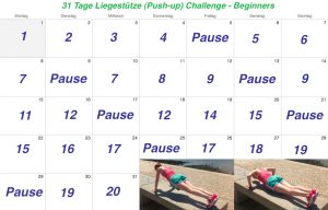31 Tage #Liegestütze Challenge für Frauen. Muskulatur Kraft beim #Liegestütz: Deltamuskel, Dreiköpfiger Armstrecker, Kleiner + großer Brustmuskel, Stabilisierung: Rückenstrecker, Vierköpfiger Oberschenkelstrecker, Großer +  kleiner Rautenmuskel, Vorderer Sägemuskel, Großer Gesäßmuskel, Gerader #Bauchmuskel. Auf dem Blog habe ich euch weitere Challenges verlinkt: 30 Tage Ab Challenge für dein Sixpack, 22 Tage Zucker Detox #Challenge, 12 Tipps zum Muskeln aufbauen uvm