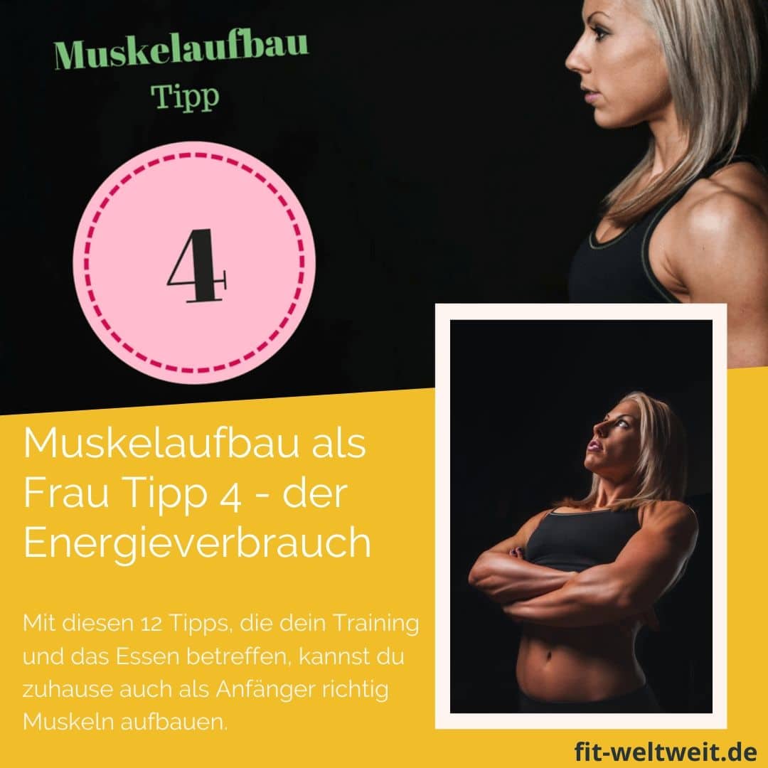 Muskelaufbau als Frau Tipp 4 – der Energieverbrauch Muskeln verbrauchen enorm viel Energie. Je mehr Muskeln du besitzt, desto mehr darfst und musst du essen, um A ein Muskelwachstum zu schaffen und B deine Muskeln zu erhalten.