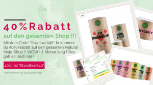 Natural Mojo Code und Rabatt Gutscheine 2019 (Werbung): 20 % Rabatt auf den gesamten Natural Mojo Shop mit dem Gutscheincode "FITWELTWEIT20" 30 % Rabatt auf alle Sets bei Natural Mojo mit dem Gutscheincode "FITWELTWEIT20" 50 % Rabatt (2 für 1) auf die Skin Routine Set mit "CATHIROUTINE". 50 % Rabatt (2 für 1) auf das Sweet Lover Set mit "CATHISWEET". Alle Infos zu den  Natural Mojo Rabattcodes erhältst zu hier.