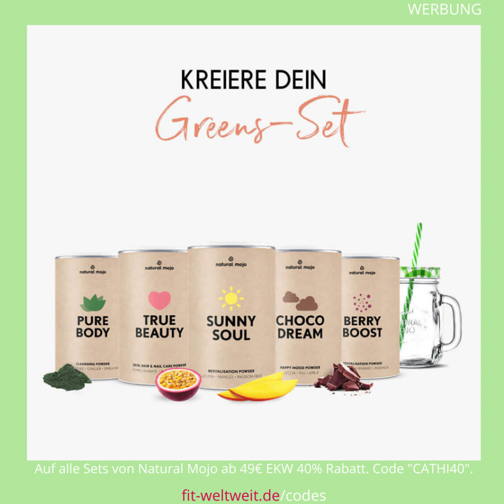 Natural Mojo Erfahrungen Daily Greens Gute Frage Gutscheincode DAILY GREENS Drinks von Natural Mojo im Test 2026: Pure Body, True Beauty, Sunny Soul, Choco Dream und Berry Boost als Superfood Pulver Erfahrung und gesunde Alternative zu klassischen Greens Pulvern.