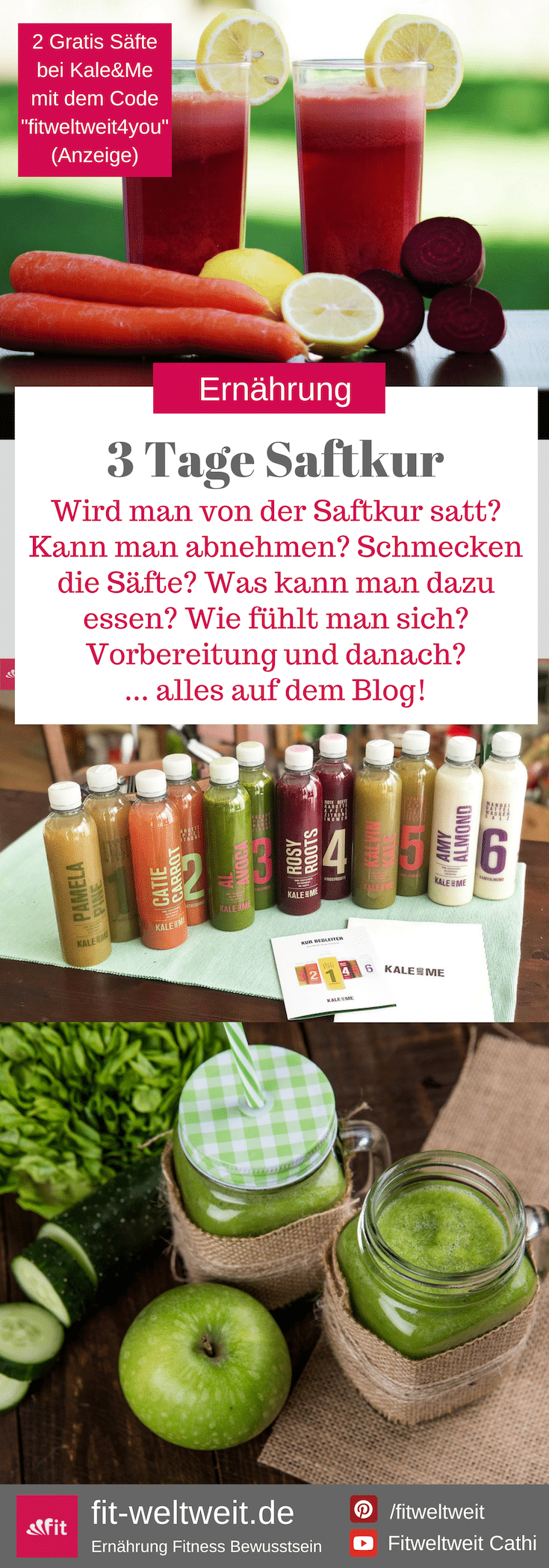 #Saftkur kaufen Saftkur Rezepte: Sichere dir 2 Gratis Säfte oder Shots bei Kale & Me mit dem Code "fitweltweit4you" (Werbung). Kale & Me Rabattcode 2020 Aktion: 2 GRATIS Säfte oder Saft Shots und 1 Jutebeutel geschenkt. Wähle dazu bei Kale & Me eine Saftkur, einzelne Säfte oder Saft Shots aus, lege sie in den Warenkorb, klicke "Warenkorb bearbeiten", mache einen Haken bei "Ich habe einen Gutschein" und gebe da den Code "fitweltweit4you" ein. Weitere Erklärungen + Erfahrungen auf dem Blog.