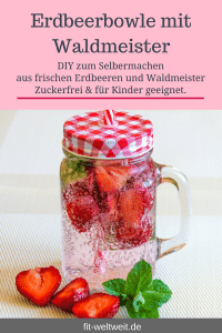 #Bowle Erfrischung im Sommer mit dieser leckeren Erdbeerbowle mit Waldmeister. Sie ist #alkoholfrei und für #Kinder geeignet. Schnell zubereitet. Das #Rezept gibt es auf dem Blog. Frische #Erdbeeren kannst du für dieses und andere Rezepte wie Eis verwenden. Anstatt kaufen einfach DIY selber machen.
