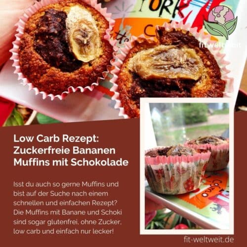 Low Carb Rezept, Zuckerfreie Bananen Muffins mit Schokolade