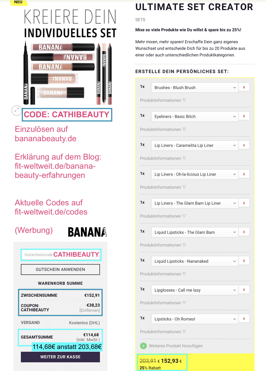 BANANA BEAUTY CODE 2019 und Rabatt Gutscheincode für den veganen Liquid Lipsticks und Eyeshadow von Instagram (25% Rabatt mit "fitweltweit") #vegan #Kosmetik #Lidschatten #Beauty #BananaBeauty #Lippenstift