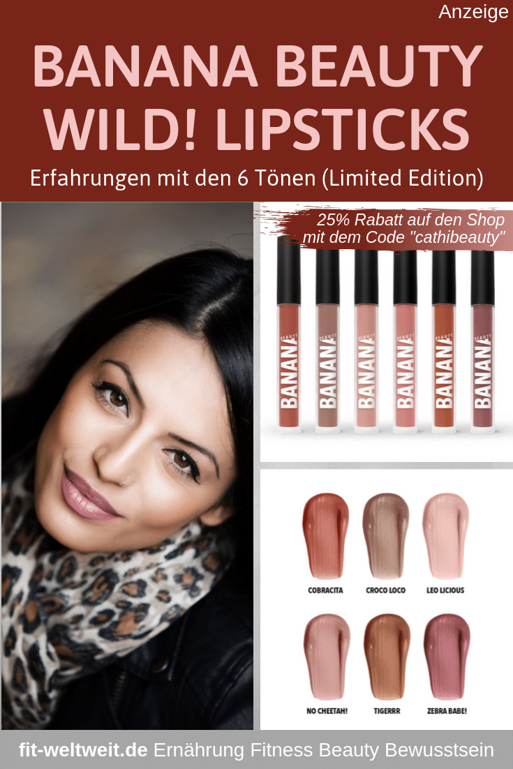 BANANA BEAUTY Stay Wild! Limited Edition der Liquid Lipsticks (Werbung) 6 unglaublich tollen Nude-Farben der Liquid Lipsticks: Cobracita, Croco loco, No Cheetah!, Leo licious, Zebra babe! und Tigerrr. Sehr gute Erfahrungen der Superstay Lipsticks und den langhalternden #Lipliner Mit dem Rabattcode „cathibeauty“ bekommst du im Banana Beauty Online Shop 25% Rabatt auf das gesamte Sortiment. #bananabeauty #vegan #geschenk #weihnachten #geschenkset #lippenstift #lipgloss #rabattcode #gutscheincode