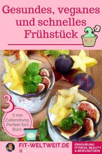 Herbstliches Frühstück - gesund, vegan & schnell. Dieser Instagram-Post springt aus der Reihe, aber ich werde zukünftig wieder gemischt zu den Themen Ernährung, Fitness, Beauty und Bewusstsein posten, um die ganzheitliche Lebensweise zu spiegeln #holitisch da ich auch in allen Bereichen ausgebildet bin. Wenn du diese bunte Vielfalt magst, gib mir ein Herz bei Instagram oder kommentiere hier und ich werde mehr dazu posten. Du kannst dir das Rezept auch ganz einfach bei Instagram oder Pinterest abspeichern, um es schnell wieder zu finden. Rezept zum Frühstück: Chia Feigen Kokos Pudding (schnell & gesund) Chia Feigen Kokos Pudding (schnell & gesund) 150 ml Kokos Jogurt (Harvest oder Kokos Lupinen Jogurt) 50 ml Wasser 2-3 EL Chiasamen Deko: frische Feige Deko: Karambola Deko: frische Minzblätter Nach Belieben 1 TL Agavendicksaft Nach Belieben können noch Haferflocken und Leinsamen hinzugemischt werden. Positive Auswirkungen der Zutaten Ich möchte noch auf die positiven WIkrungend er Zutaten eingehen, denn so macht das Essen noch mehr Spaß. Chiasamen antioxidantiv (Zellschutz) Vitamin B3 & Zink (Haut) Omega-3-Fettsäuren (Haare, Haut, Zellen, Herz-Kreislauf-System) Karambola (Sternfrucht) Sehr gut für das Herz, die Stimmung (anti-depri-Frucht), dein Blut, und deine Nerven- und Muskelzellen. Provitamin A Vitamin C B-Vitamine Magnesium Kalium Feigen werden stark basisch verstoffwechselt (Säure regulierend) Magnesium (stress reduzierend) viele Ballaststoffe (verdauungsfördernd, hilft beim Töten von schlechten Bakterien im Darm) Schöne Haut, Haare und gute Stimmung. Extra Tipp Damit die Wirkstoffe besser arbeiten können davor/dazu/danach 1x 500 ml Wasser oder Kräutertee trinken. (Pfefferminze, Kamille oder Salbei Tee) Am besten gefiltert. Nach Möglichkeit kein Kaffee dazu. Der kann die Aufnahme von Vitaminen bremsen. HELLO SHINY GLOW und GUTE LAUNE gleich am Morgen ! Zubereitung Zeit: 10 Minuten Morgens aufstehen In die Küche schlurfen Zutaten zusammenmixen Bad & morning to dos erledigen 30 min später konsumieren. Warum so? Joghurt ist in Zimmertemperatur (besser für die Verdauung) Chia Samen sind gequollen - verruchten den Rest ihrer Arbeit im Magen & Darm (trinken!) Deine Verdauung ist erwacht, nachdem du nun schon mindestens 30 min auf den Beinen bist. Du kannst dein Frühstück in Ruhe genießen. Der Fokus in diesem Rezept liegt auf gesund, satt machend, schnell und lecker, nicht kalorienarm, günstig oder Masse. Versucht wird saisonal und regional herzustellen - aber auch das ist nicht im Hauptfokus. Instagram: @fitweltweit.cathi Pinterest: fitweltweit Cathi Blog: fit-weltweit.de Du liest gerade: Rezept zum Frühstück: Chia Feigen Kokos Pudding (schnell & gesund)
