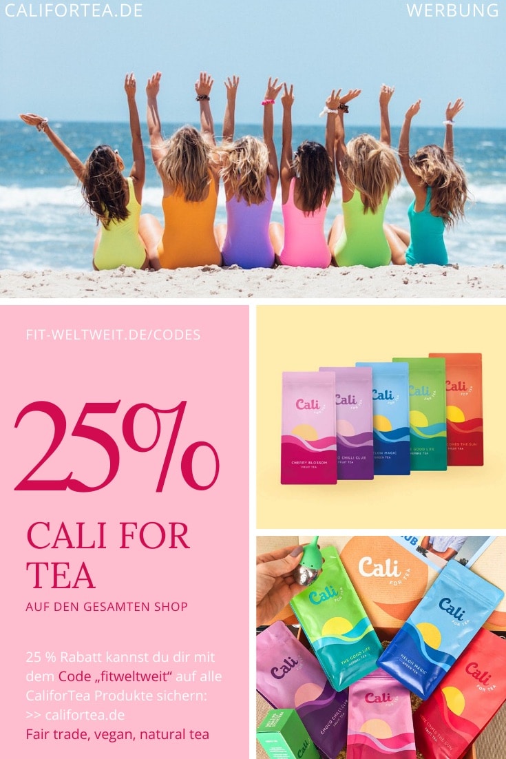 califortea Influencer Code Rabattcode 25% Gutscheincode Instagram 25% Rabatt auf den gesamten Shop mit dem Code "fitweltweit" ohne Mindestbestellwert - wähle ab 2 Teesorten dennoch ein Set, um auch den Set-Rabatt abzustauben (Doppelrabatt). >> im Shop stöbern In diesem Blogpost gehe ich auf die verschiedenen Produkte von CaliforTea ein: Cherry Blossom, Heres Comes the Sun, Melon Magic, The Good Life und Choco Chili Club.