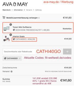 AVA and MAY Rabattcode 40% Rabatt + gratis Minikerze