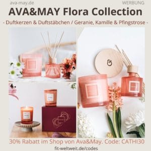 AVA & MAY Flora große Duftkerze Duftstäbchen Erafhrungen Geranie Kamille Pfingstrose