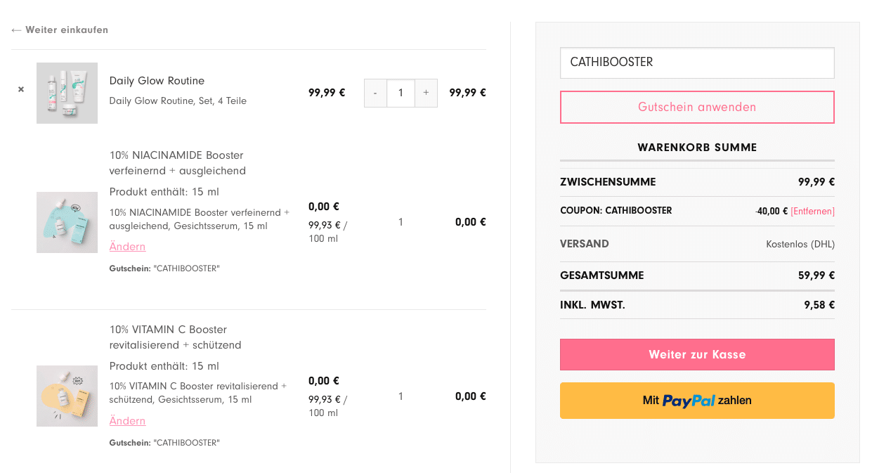 CATHIBOOSTER Hello Body Code 40% Rabatt auf alles + 2 Booster 49€ Mindestbestellwert MBW