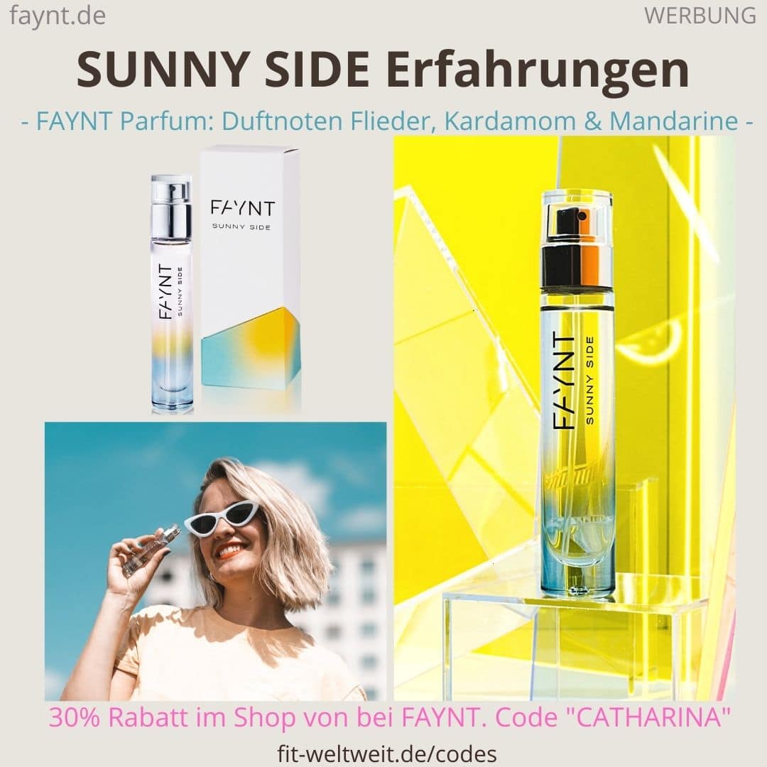 FAYNT Erfahrungen mit dem Sunny Side Parfüm in frischen Duftnoten. Parfum angelehnt an ava&may und dazu gibt es einen Rabattcode.