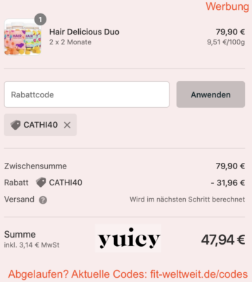 YUICY Rabattcode 40% Rabatt Gutschein Code + gratis Free Gift