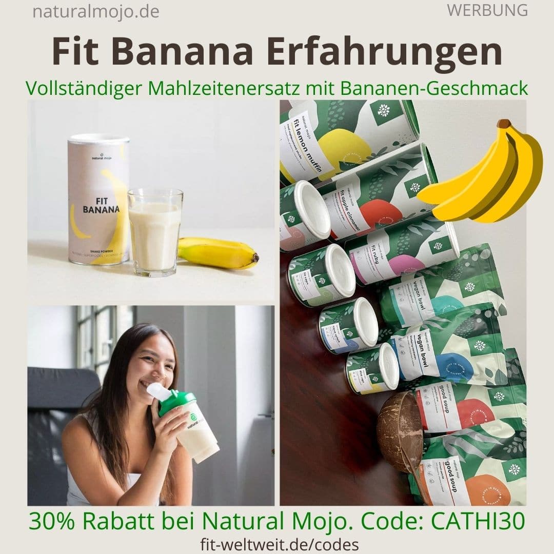 FIT Banana NATURAL MOJO Erfahrung Fit Shake Abnehmen Mahlzeitenersatz Bananengeschmack