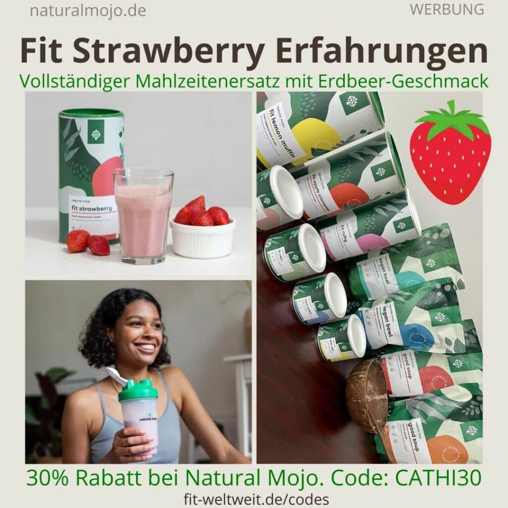 Fit Strawberry Natural Mojo Erfahrungen Mahlzeitenersatz Erdbeer Shake