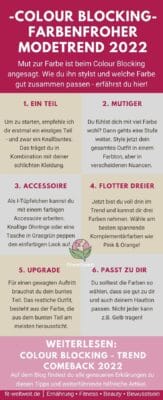 ÜBERSICHT TIPPS COLOUR BLOCKING COLOR Fashion TRENDS 2022 Farben kombinieren