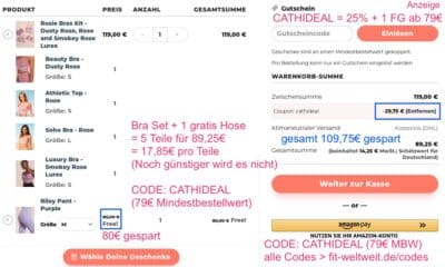 4er Oberteile Set + 1 gratis Hose sind 5 Teile für 89,25€ (17,85€ pro Teil) und du sparst insgesamt 109,75€ mit dem Code CATHIDEAL = 25% Rabatt + 1 free Gift ab 79€ MBW.