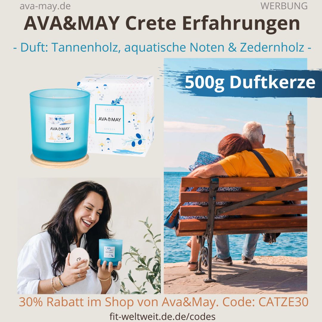 CRETE Kreta Griechenland Greece AVA&MAY 500g große Duftkerze Geruch Duft Tannenholz aquatische Noten Zedernholz SOMMER