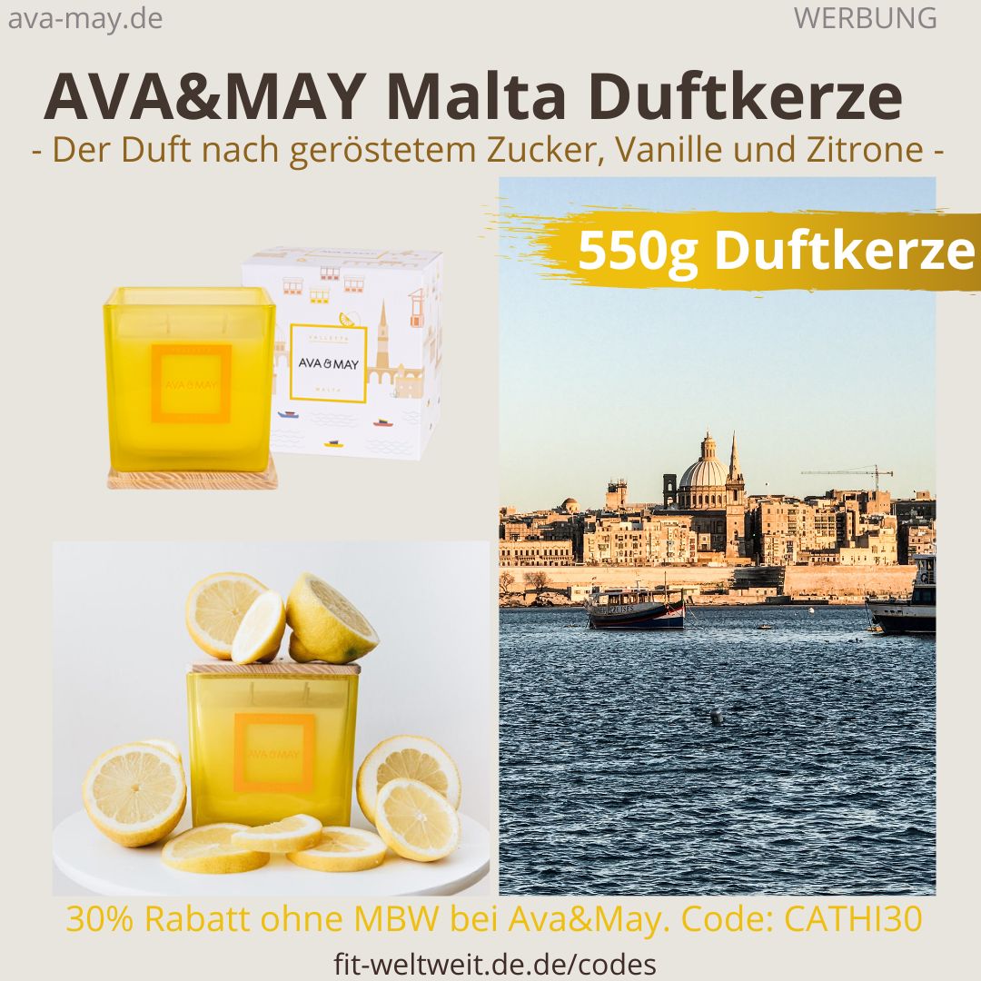 MALTA AVA&MAY 500g große Duftkerze Geruch Duft gerösteter Zucker Vanille Zitrone frischer fruchtiger DUFT