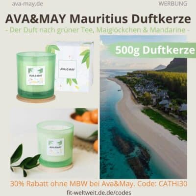 MAURITIUS Indian Oceans AVA&MAY 500g große Duftkerze Geruch Duft Mandarine Maiglöckchen grüner Tee blumiger Duft