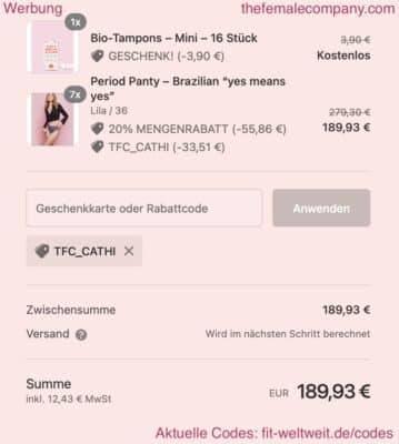 the female Company Rabatt Code 2025 Gutschein gratis Geschenk free Gift