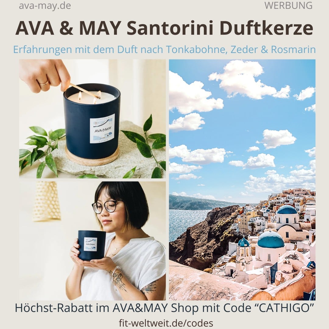 AVA & MAY SANTORINI Griechenland große Duftkerzen Erfahrungen Ava and May Tonkabohne, Zeder, Rosmarin