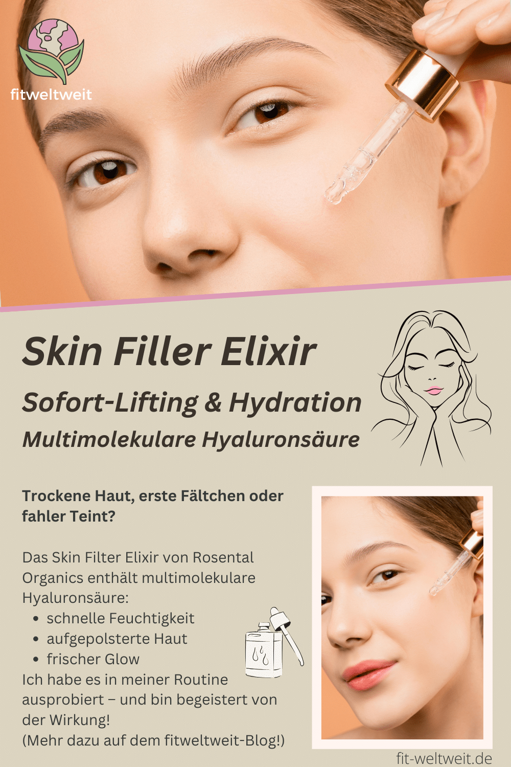 Skin Filter Elixir von Rosental Organics mit multimolekularer Hyaluronsäure – Sofort-Lifting, Hydration und Glow für deine Haut.