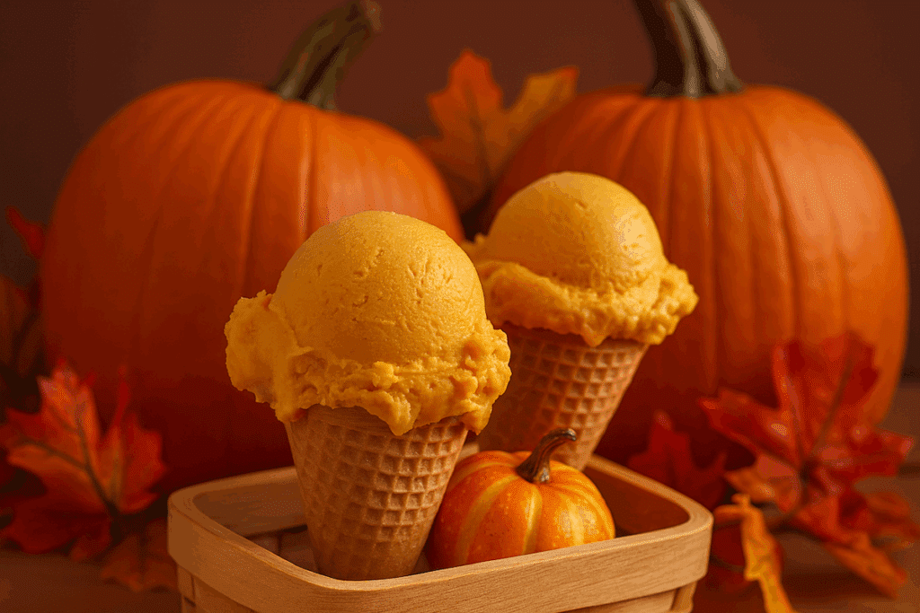 Pumpkin Spice Nice Cream Smoothie mit cremiger Konsistenz, Kürbis, Gewürzen und leichter Süße – gesunder Herbstgenuss für longevity und slow aging.