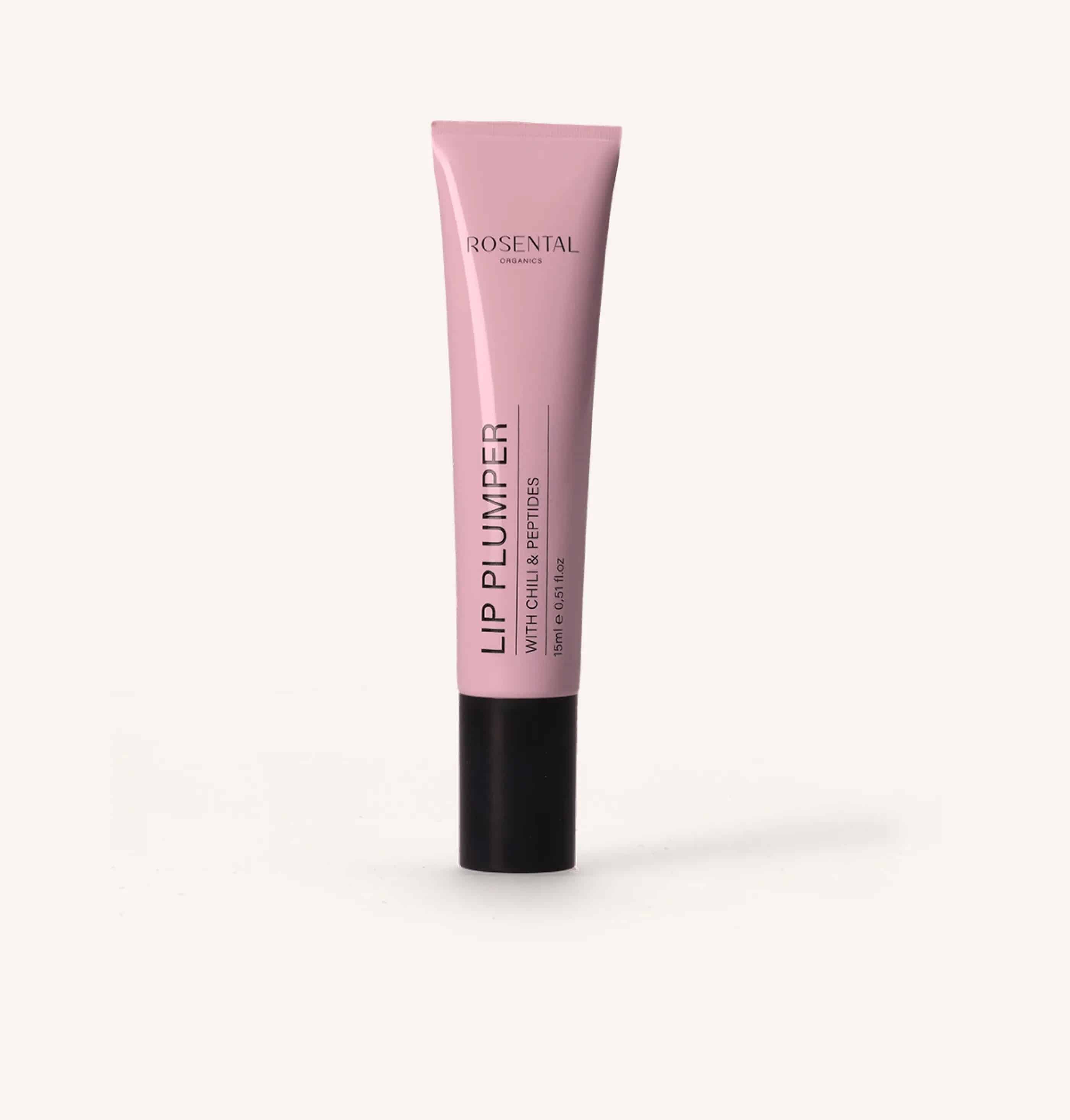 Rosental Organics Lip Plumper Tube: Fokus auf die Produktetiketten und Inhaltsstoff-Liste.