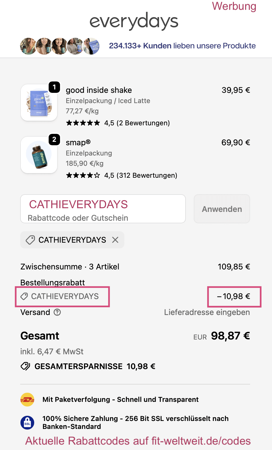 Everydays Rabattcode 2026 Gutschein Code CATHIEVERYDAYS 10% bis 20% Rabatt Bestellung sparen Test Erfahrungen Preis